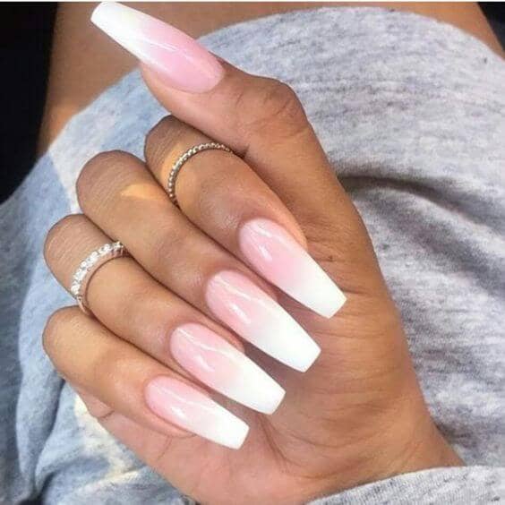 Super Long Pink White Ombre Manicure