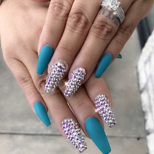Turquoise Studs Weekend Nail Design